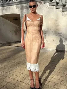 Seksowna naga sukienka z dekoltem w szpic, damska elegancka, bez rękawów, plisowana, wąska suknia wyszczuplająca talię 2026 Summer Party casualowe w stylu Streetwear