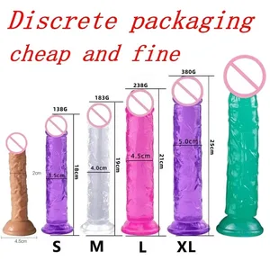Halvat Naisten Eroottinen Anal 5 väriä Iso läpinäkyvä dildo-imukuppi Jelly Dick Seksilelut Pehmeä klitori emättimen masturboijat Penis