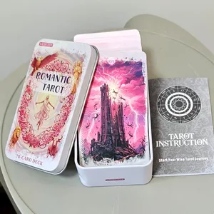 Baralho de tarô romântico rosa fantasia em caixa de lata 11*6.2cm baralho completo de 78 cartas com livro de instruções oráculo de adivinhação espiritual