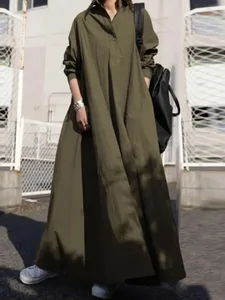 Dámské šaty Podzimní košile s dlouhým rukávem Šaty Volné Oversized Maxi Kaftan Dámská klopa Jednobarevné letní šaty s půlknoflíčky