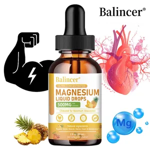Magnesium Glycinate Nestemäiset Tipat 500mg Monimutkainen ravintolisä unihermoenergiaa varten Lihas Luus Rauhoittaa & Ruoansulatus 2 Fl Oz