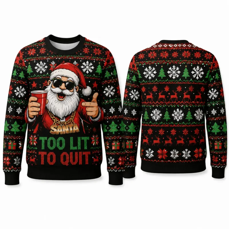 Yeehaw Holidays mikina Santa Reindeer 3D celoplošný potisk Unisex Crew Dlouhý rukáv Western Ugly Christmas Party Vánoční košile