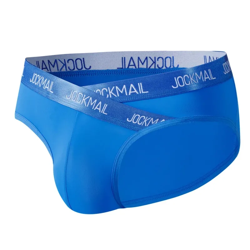 Jockmail Mensชุดชั้นในต่ำเอวเซ็กซี่กีฬาBreathableฤดูร้อนกางเกงผ้าไหมน้ำแข็งกระเป๋าใหญ่ไนลอนสีทึบกางเกงในชาย