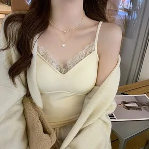 레이스 탱크 탑 여성 귀여운 Camis 섹시한 흰색 자른 캐미솔 여성 한국어 민소매 검은 조끼 여름 2025 Coquette Y2k Clothes