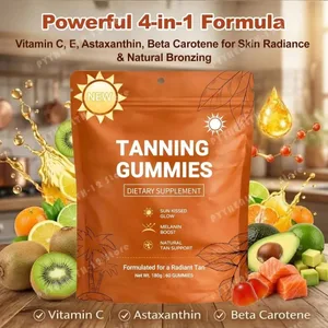 Tanning Gummies untuk Wanita Sunless Bronzing Glow Menyokong Vegan Tanpa Gula Tanpa GMO Astaxanthin & Lycopene 60 Count