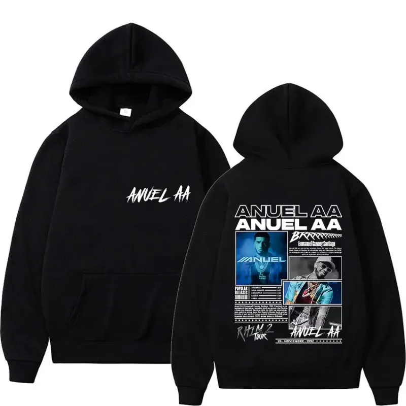 Raper Anuel AA Rhlm 2 Album 2025 Merch Sudadera amb caputxa Roba d'home Rock Hip Hop Dessuadores de gran mida Dessuadora casual de màniga llarga d'hivern