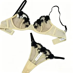 Nouveau Modèle Ensemble Soutien Gorge Culotte Dentelle Ultra Fine Brodée Femme Push Up Sans Couture Confortable Lingerie Intime
