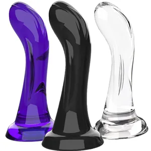 Consolador realista curvado con ventosa fuerte, juguete sexual de punto G suave y Flexible para mujeres y hombres, Dillo realista negro, morado y transparente