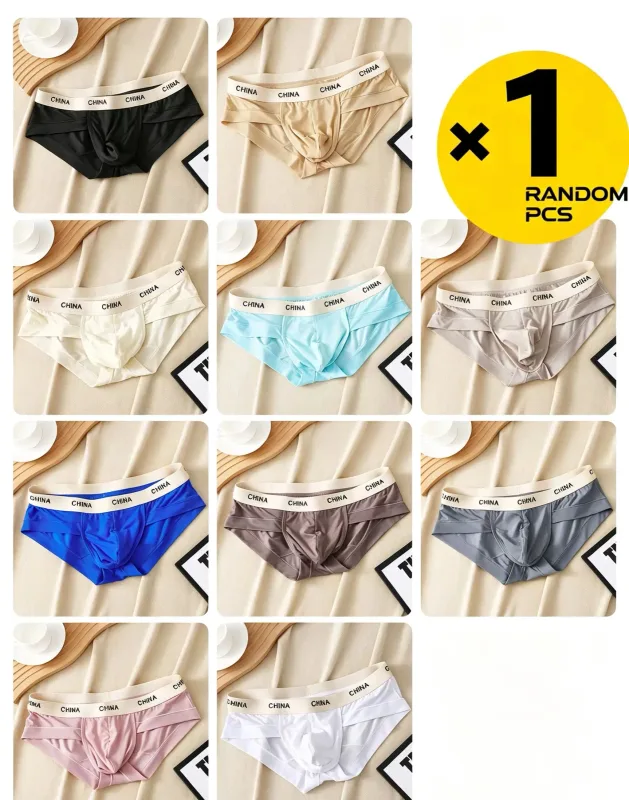Panlalaking Ice Silk Briefs Ultra Manipis Makahinga Makita sa Kasuotang Panloob Malambot Malapad na Bewang Tag-init Cool Comfort Panties Random na Kulay 1pc
