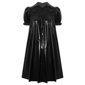 Mulheres à prova d'água vinil regência vestido vitoriano festa sono vestido puff manga curta império cintura lapela vestido de noite rave festa