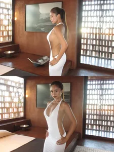 Sexy White Halter Cutout Maxi Dress Women Deep V Backless Bodycon Evening Clubwear