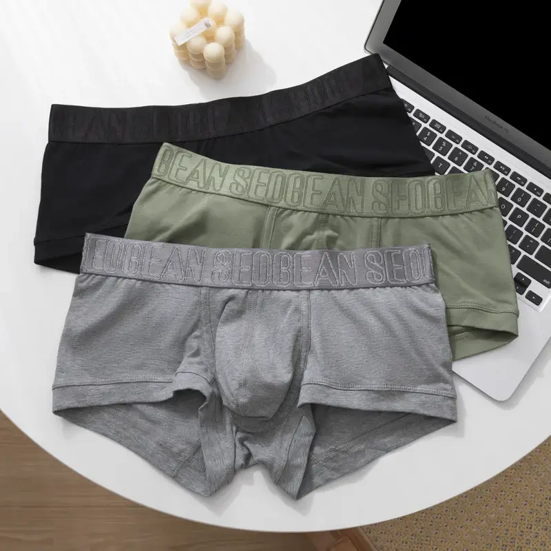 Boxer en coton respirant pour hommes, avec poche convexe en U, sous-vêtements doux et extensibles, taille basse, pour un usage quotidien décontracté et intime