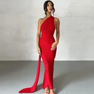 Feminino um ombro sem mangas maxi vestido ajustável cachecol laço ruched sem costas bodycon festival festa roupa elegante vestido longo
