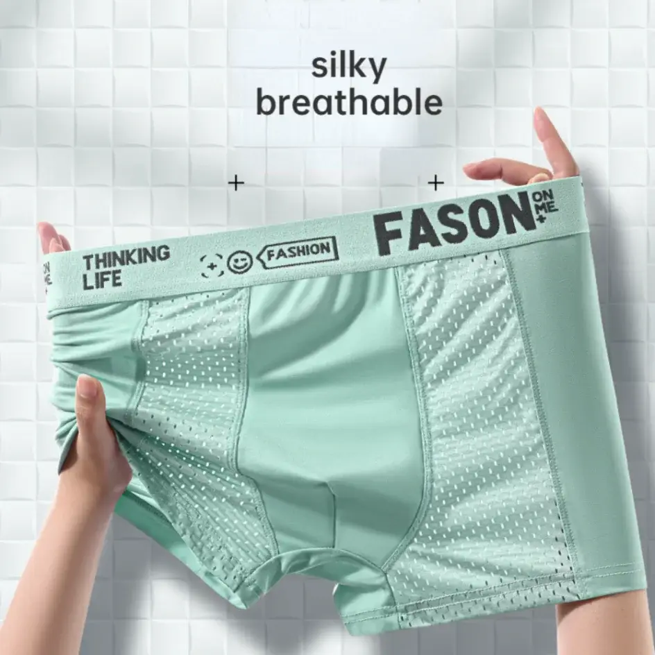 Sous-vêtements en maille de soie glacée pour hommes, Boxer respirant antibactérien, slip surdimensionné, short pour hommes