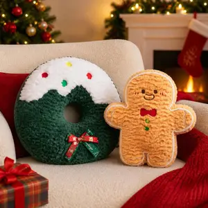 Cute Creative Shape Christmas Pillow Soft Stuffed Comfortable Gingerbread Man Cushion Seasonal Pattern Waist Cushion Home Decor
