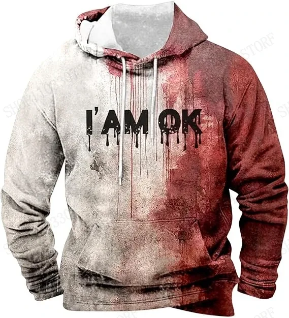 Surat Lucu Saya Baik Berdarah Cetakan 3d Hoodie Lelaki Wanita Fesyen Halloween Pakaian Olahraga Remaja Hoodie Sweatshirt Musim Gugur Musim Sejuk Pakaian