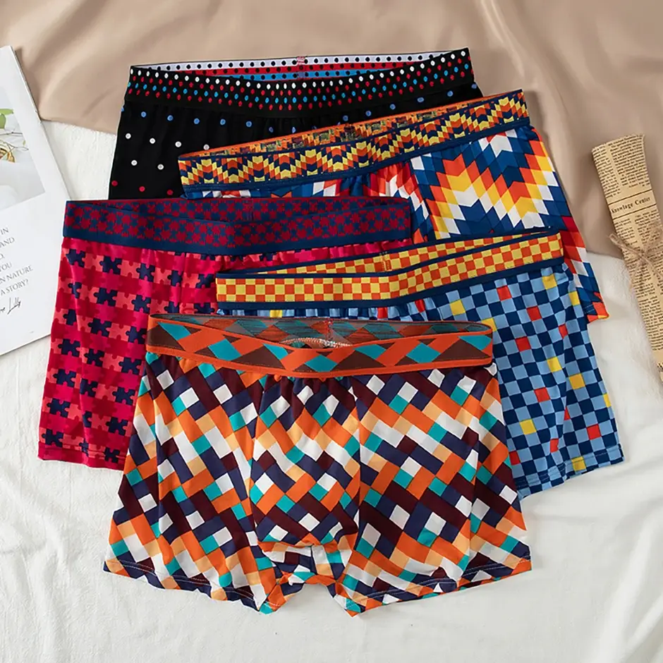 Boxer décontracté à motifs colorés pour hommes, sous-vêtements amples et confortables, surdimensionnés, taille élastique, 4/5 pièces
