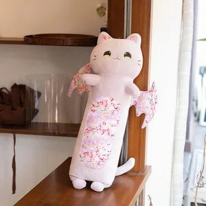 60cm Cute Cat Body Pillows Cherry Blossom Cat na may Bat Wing Plush Toys Kawaii Soft Sleeping Pillow Cushion Girl Birthday Gift