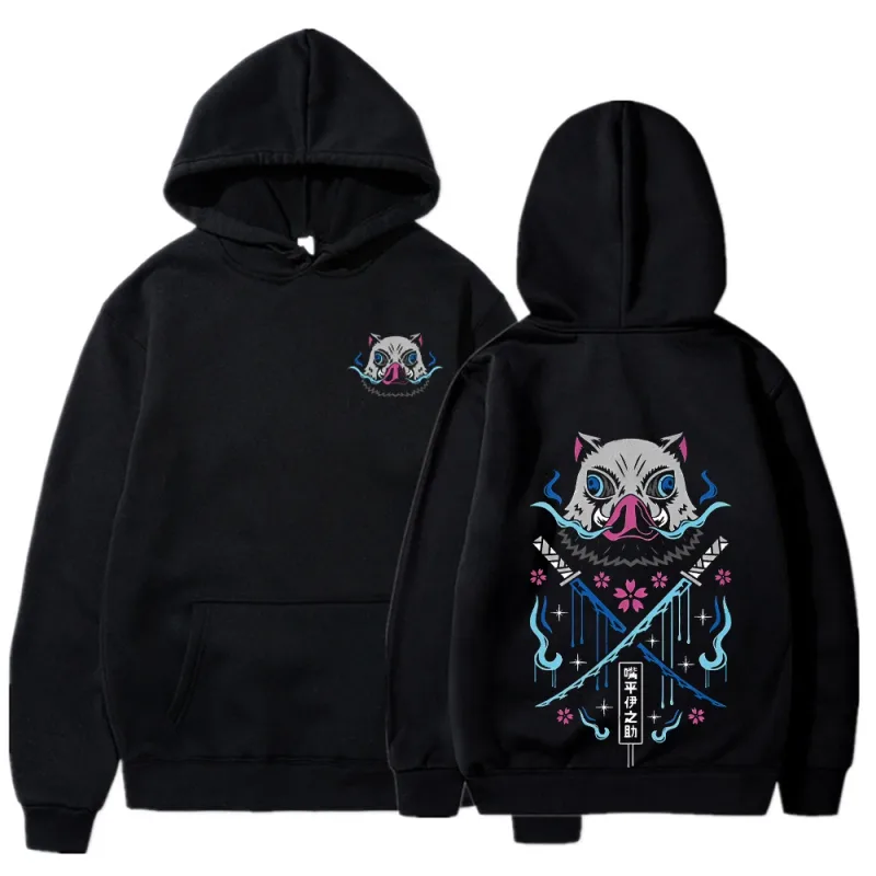 Felpe con cappuccio Anime Inosuke Uomo Donna Kimetsu no Yaiba Felpe Manga Kawaii Harajuku gotico Pullover con cappuccio Casual Streetwear