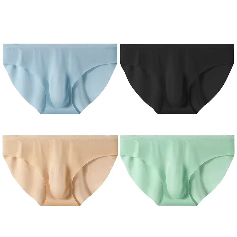 Calzoncillos de seda helada para hombre, ropa interior transparente, sin costuras, Sexy, de secado rápido, transpirable, ultrafina, 4 Uds.