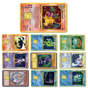 Anime pokemon pikachu cartão de crédito pele 2.5d hd adesivos cartão decalque filme fosco pele pequeno chip adesivo à prova dwaterproof água presentes brinquedos