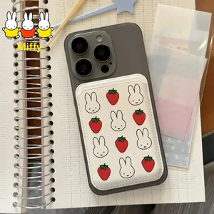 Kawaii miffy coelho cartão magnético caso bonito dos desenhos animados linha cão/morango miffy cartão caso adequado para 16promax 15pro 14plus