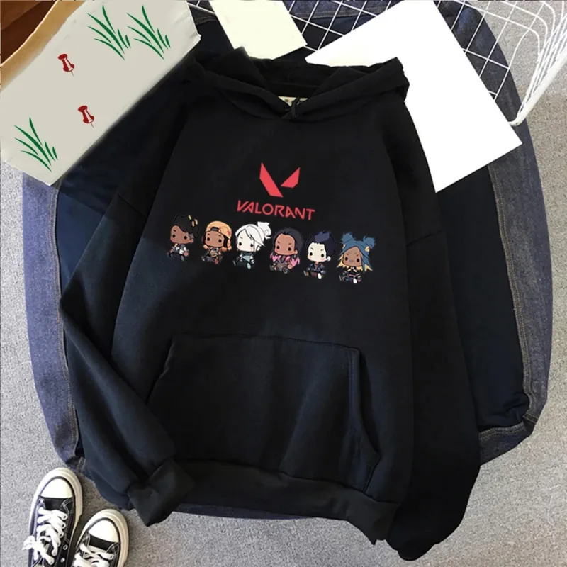 Valorant Anime 2D Stampa Felpa con cappuccio in cotone da uomo Pullover oversize casual Popolare Streetwear Moda Felpa Tendenza Abbigliamento uomo