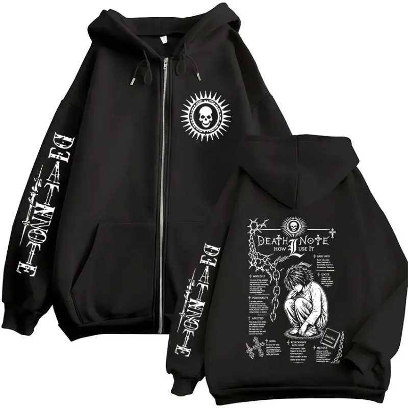 Anime Death Note L · Lawliet Ryuk Zipper Hoodies Vêtements pour hommes Mode Casual Manches longues Zip Up Sweats à capuche Vestes Manteaux