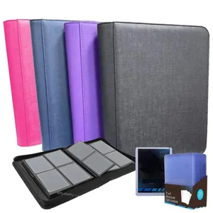 4 Pocket Toploader Binders TCG til PKM Holder 112+ 3"X4" Toploaders Læderkortholder Dobbeltsidede lommer til MTG PTCG-kort