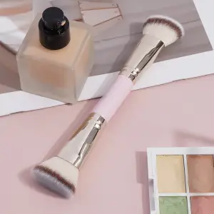 Dobbelthoved makeup børster 2 i 1 flad/vinklet foundation concealer konturbørste til blanding af løs pulver flydende creme