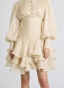 Mini vestido chique de inspiração vitoriana, feminino, manga bufante, franzido, romântico, cottagecore, vestidos de festa, 2026, roupa elegante e moderna
