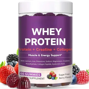 Gummies Protein dengan Whey Creatine Collagen 12g Protein Sokongan Otot Tenaga Pemakanan Suplemen Kecergasan Tanpa Gula 60 Gummies