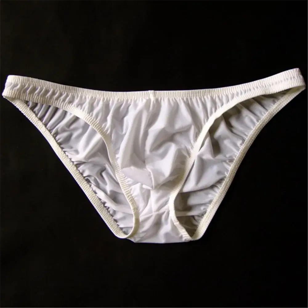 Solid Color Nylon Briefs Men Big Bulge Sexy Underwear Translucent Ice Silk Low Waist Bikini Panties U Convex Male Panties