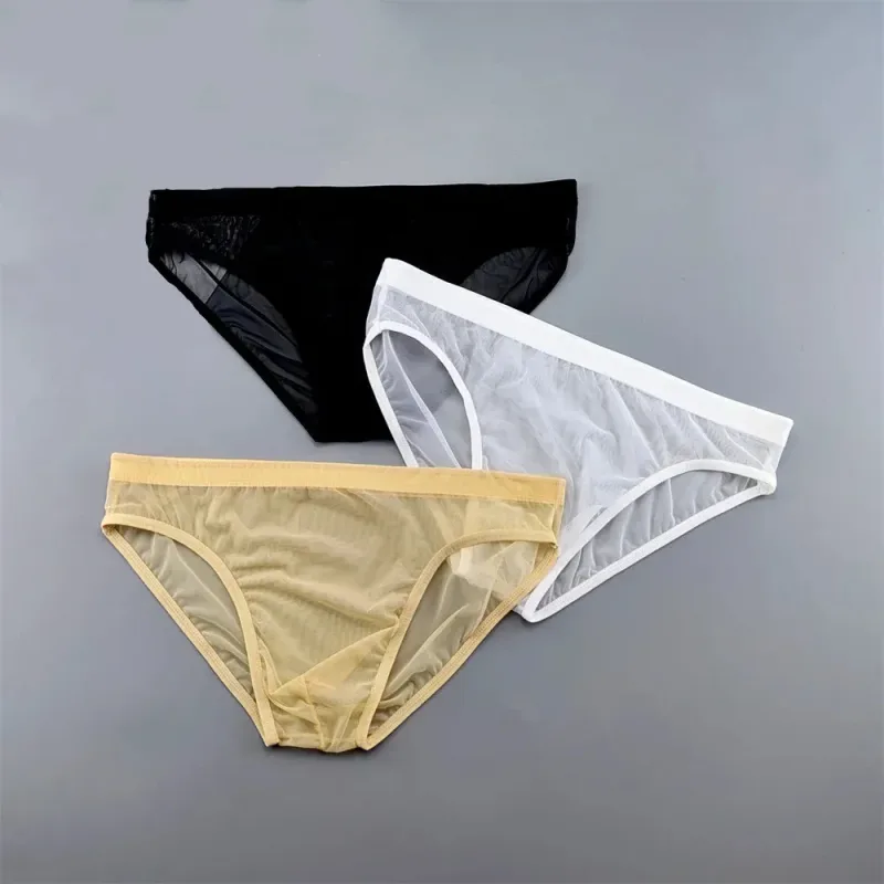 Ropa interior transparente de talla grande, calzoncillos sexis transparentes para Hombre con bolsa, bragas masculinas transpirables de nailon, XL-4XL