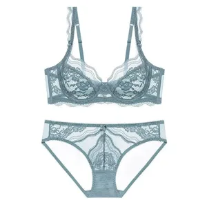 Nova chegada feminino ultra fino renda vitoriana push up conjunto macio underwire reunir elevador sem acolchoado conforto respirável conjunto de lingerie
