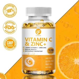Vitakit Vitamina C 1000mg com Zinco 20mg 120 Cápsulas Suplemento dietético vitamínico | Vegano sem OGM e sem glúten
