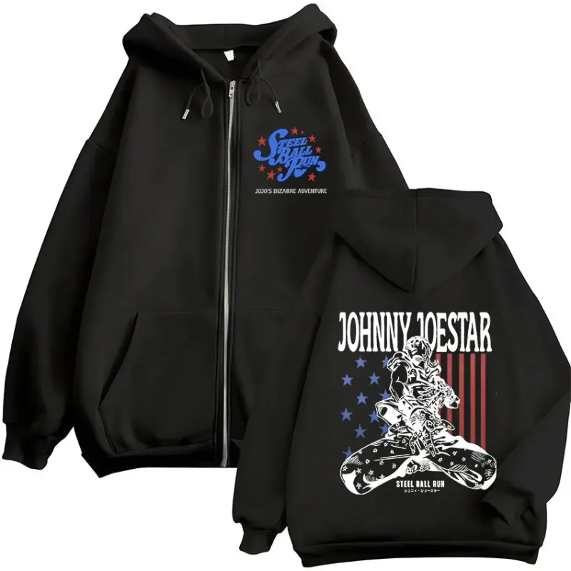 Anime JoJo Bizarre Adventure STEEL BALL RUN Johnny Joestar Zipper Hoodies Männer Frauen Kleidung Zip Up Sweatshirt Jacke Streetwear