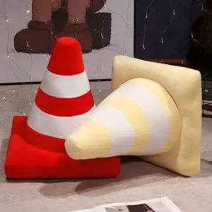 Roadblock Cushion Stuffed Soft Lifelike Plush Traffic Cone Road Construction Cone Pillow Kids Toys Home Decoration
