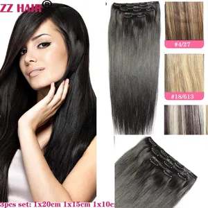 Clips In 100% Human Remy Hair Extensions 16"-28" 3 Pcs Set 100g-200g Three Pieces 1x20cm 1x15 cm 1x10cm Natural Straight ZZHAIR