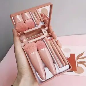 Kit completo de pincéis cosméticos, pequena função, 5 peças, com estojo e espelho, tamanho de viagem, conjunto de pincéis de maquiagem, mini pincéis de maquiagem