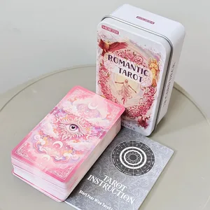 Baralho de tarô fantasia romântica rosa em caixa de lata, 78 cartas, baralho completo com livro de instruções, 11*6,2 cm, oráculo de adivinhação espiritual
