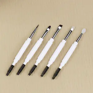 Pincéis de maquiagem portáteis de ponta dupla, tamanho de viagem, pincéis de maquiagem, sombra, sobrancelha, vinco, ferramentas cosméticas essenciais com tampa