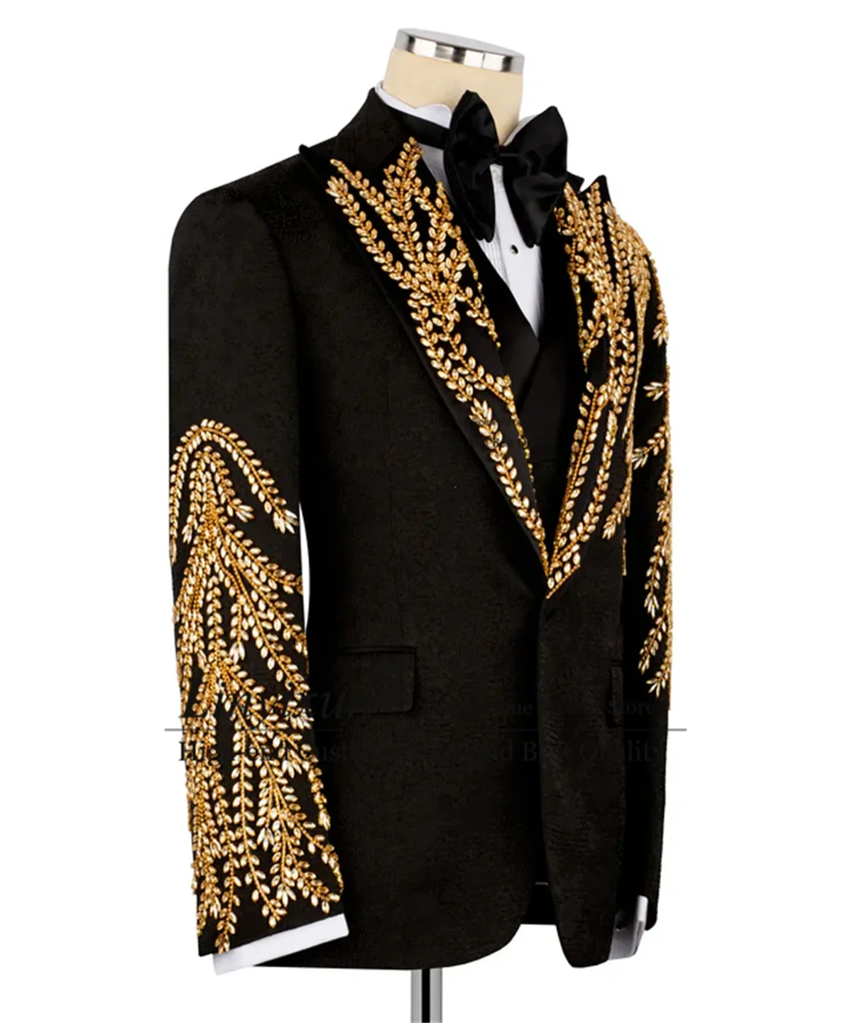 Stunning Rhinestones Crystals Men Suits 3 Piece Sets Tuxedos Wedding Jacquard Costume Homme Customized Slim Groom Male Blazers