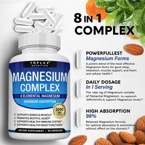 Magnesium Complex 1000mg 8 Elemental Magnesium Suplemen dengan Glycinate Citrate Oxide Aspartate Orotate Malate Taurate High Abs