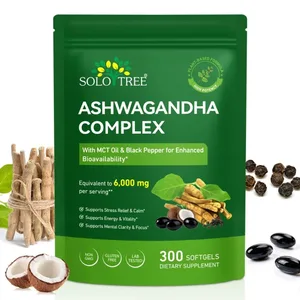 Solo Tree Ashwagandha Complex Softgels Hỗ trợ giảm căng thẳng Bình tĩnh tinh thần rõ ràng Tập trung với dầu MCT & hạt tiêu đen 300 viên mềm