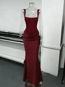 Typhaland Slim plisowana sukienka Maxi dla kobiet bez rękawów seksowna sukienka wieczorowa Plunge lato 2026 moda solidne ubrania damskie