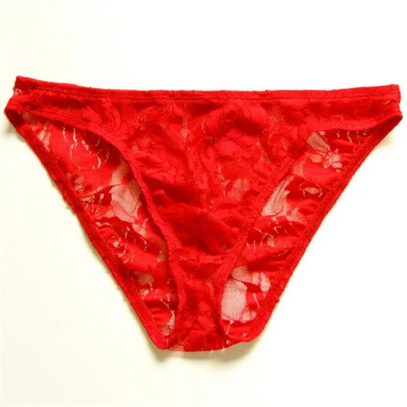 Sexiga män Spets Transparenta trosor Perspektiv Underkläder Hollow Out Rose Mesh Lågväxt manliga trosor