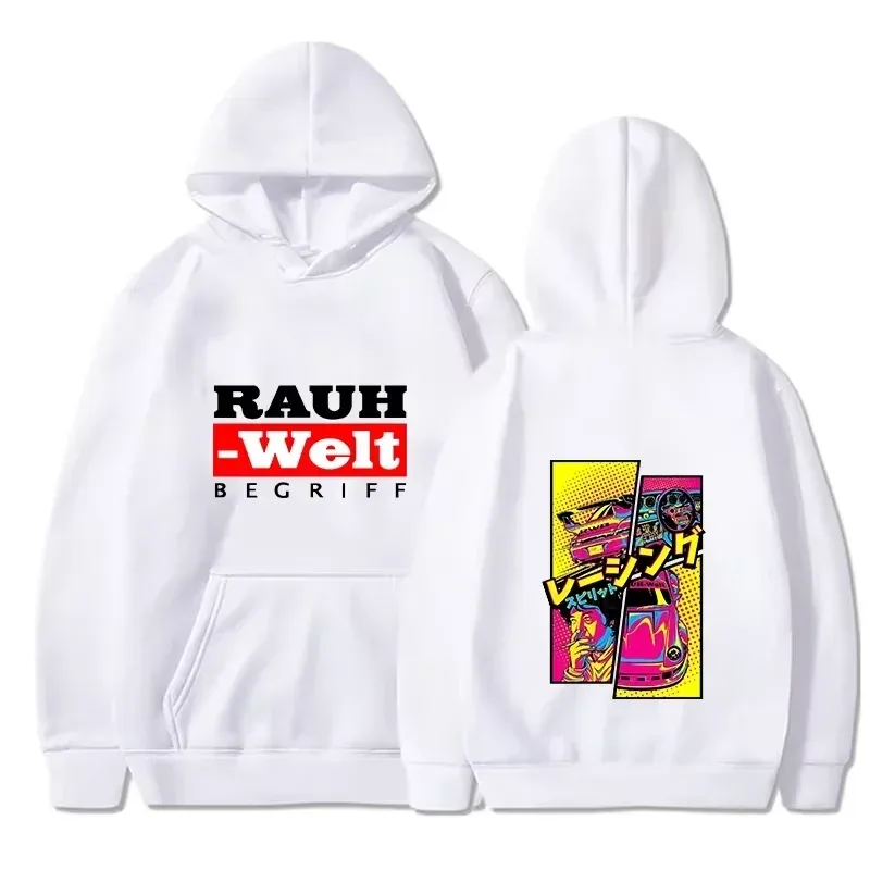 Rauh Welt Hoodie Car Widebody Tuning JDM Racing Pop Art Comic Esztétikus Fekete Túlméretes Alkalmi pulóver, Hosszú ujjú