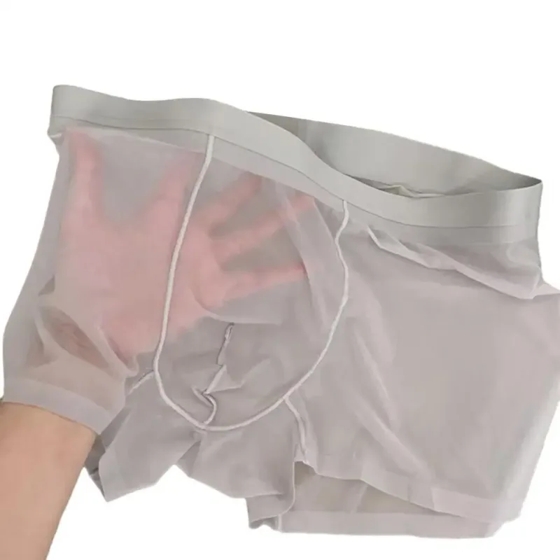 Bóxer transparente y ligero para hombre, ropa interior elástica de cintura media, pantalones cortos convexos en forma de U, bragas sin costuras