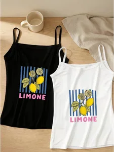 Limone 스트라이프 레몬 캐미 탱크 세트 옐로우 과일 블루 블랙 화이트 그래픽 잠옷 클럽 착용 streetwear 비치 조끼 셔츠